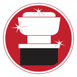 An icon of a toilet in a red circle with stars. An icon of a toilet in a red circle with stars.
