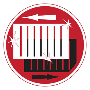 A red circle with an arrow pointing to the left and right.