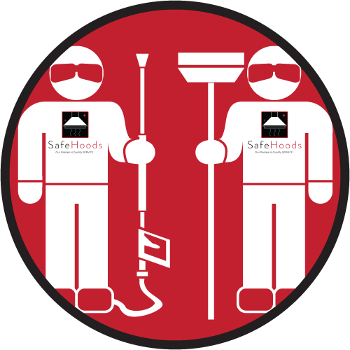 A logo for safefloods shows two people holding tools A logo for safefloods shows two people holding tools