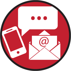 A phone envelope and speech bubble in a red circle A phone envelope and speech bubble in a red circle
