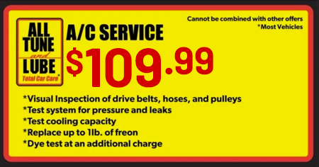 a yellow coupon that says a/c service $ 109.99