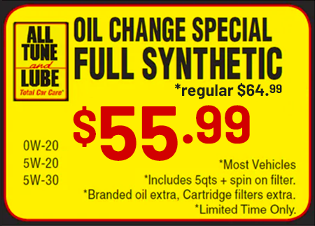 a yellow coupon that says oil change special full synthetic