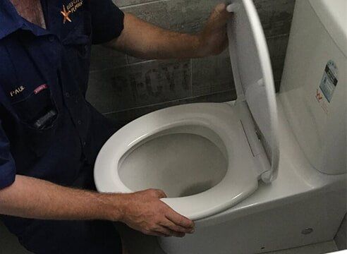 Plumber inspecting toilet in Gladstone