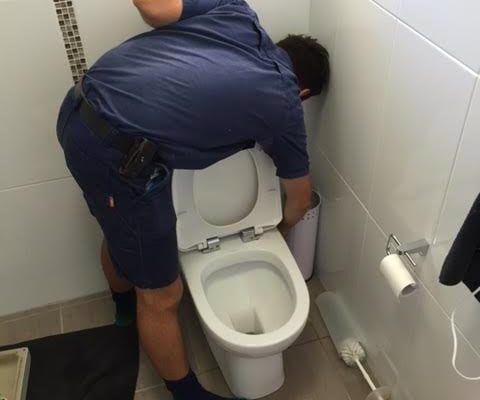 Plumber installing toilet — recent plumbing work in Gladstone, QLD