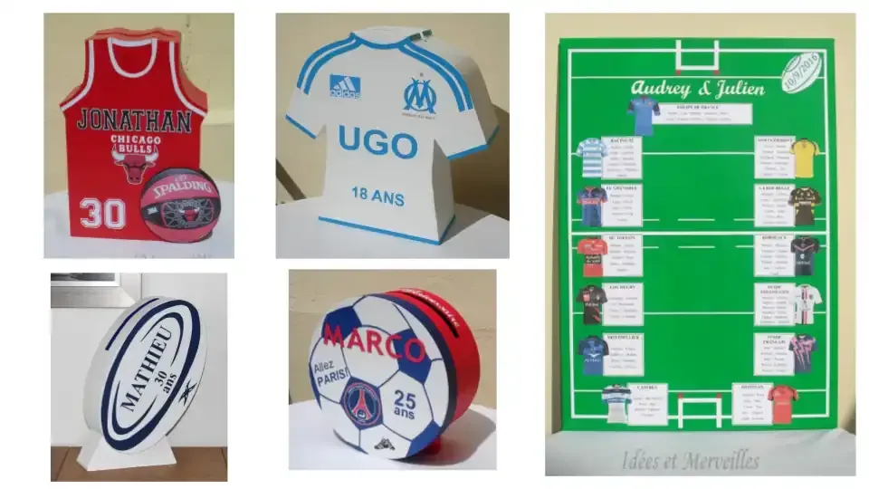 urne anniversaire foot, rugby, basket