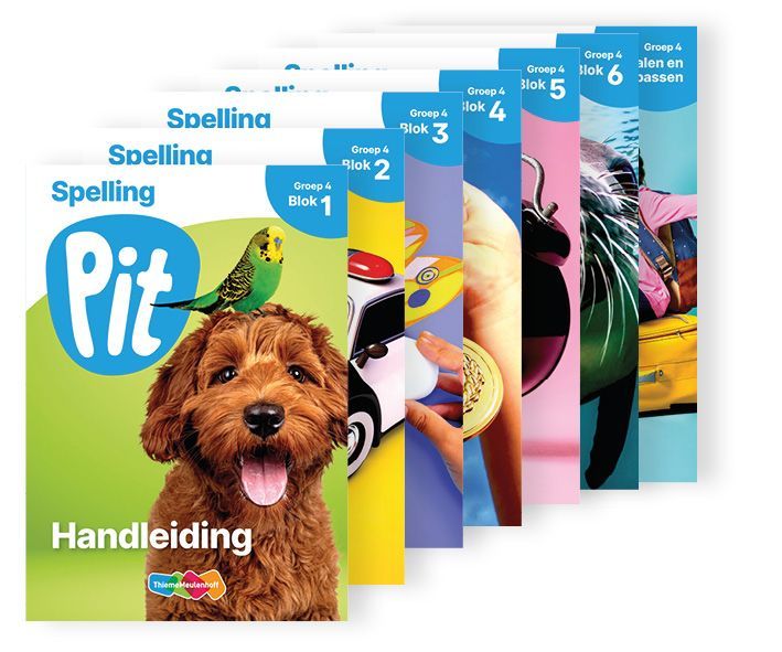 Een hond met een vogel op zijn kop staat op de cover van een boek genaamd pit