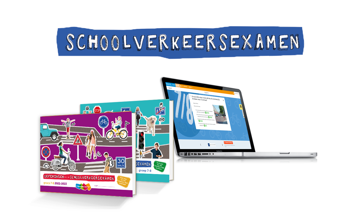 Er staat een laptop naast een boek.