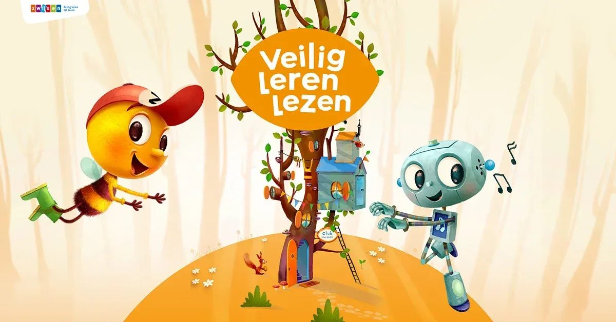 Een bij en een robot staan naast een boom.