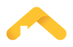 a yellow arrow pointing up with a house in the background