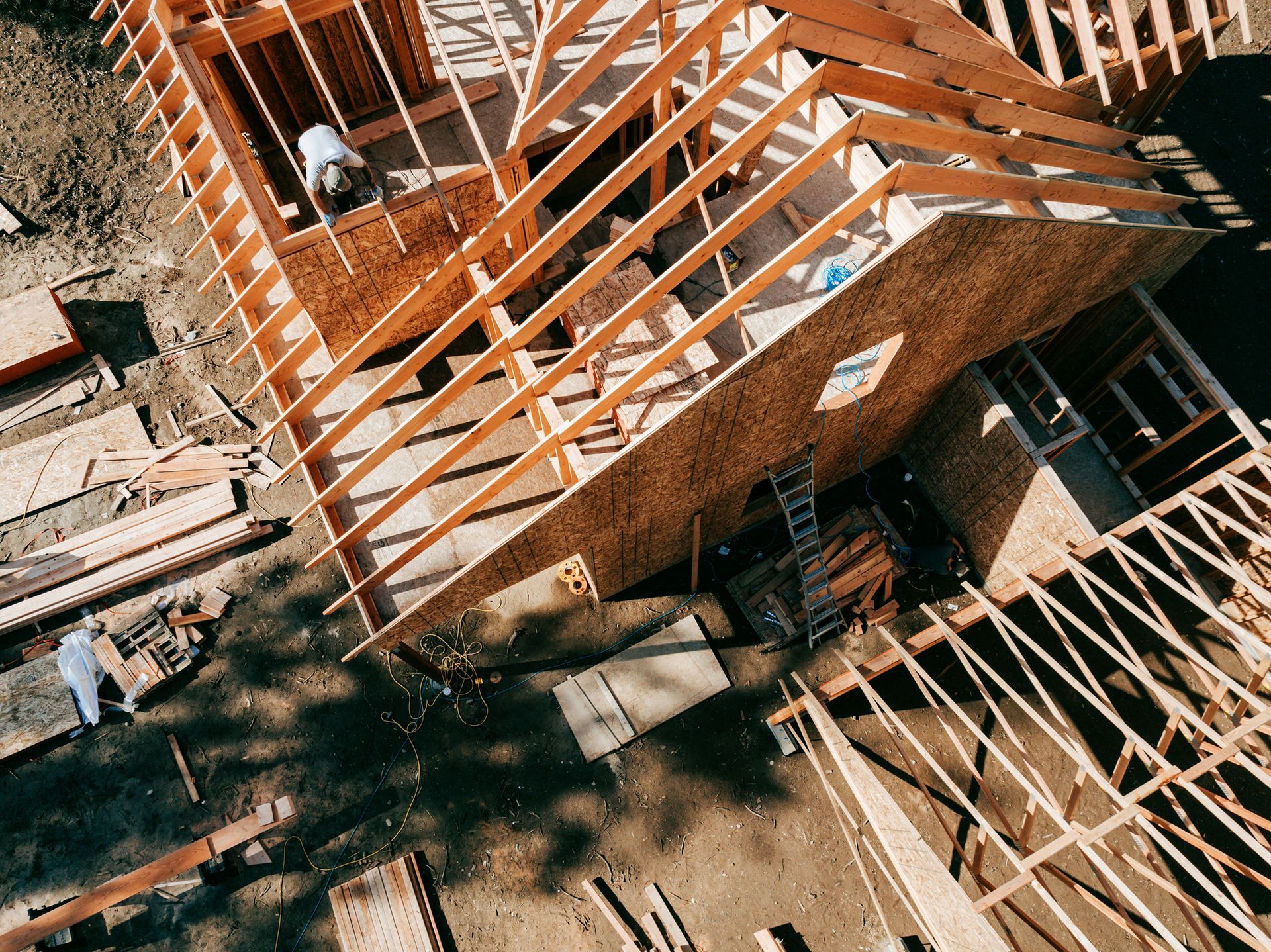 Overhead view of a house under construction.