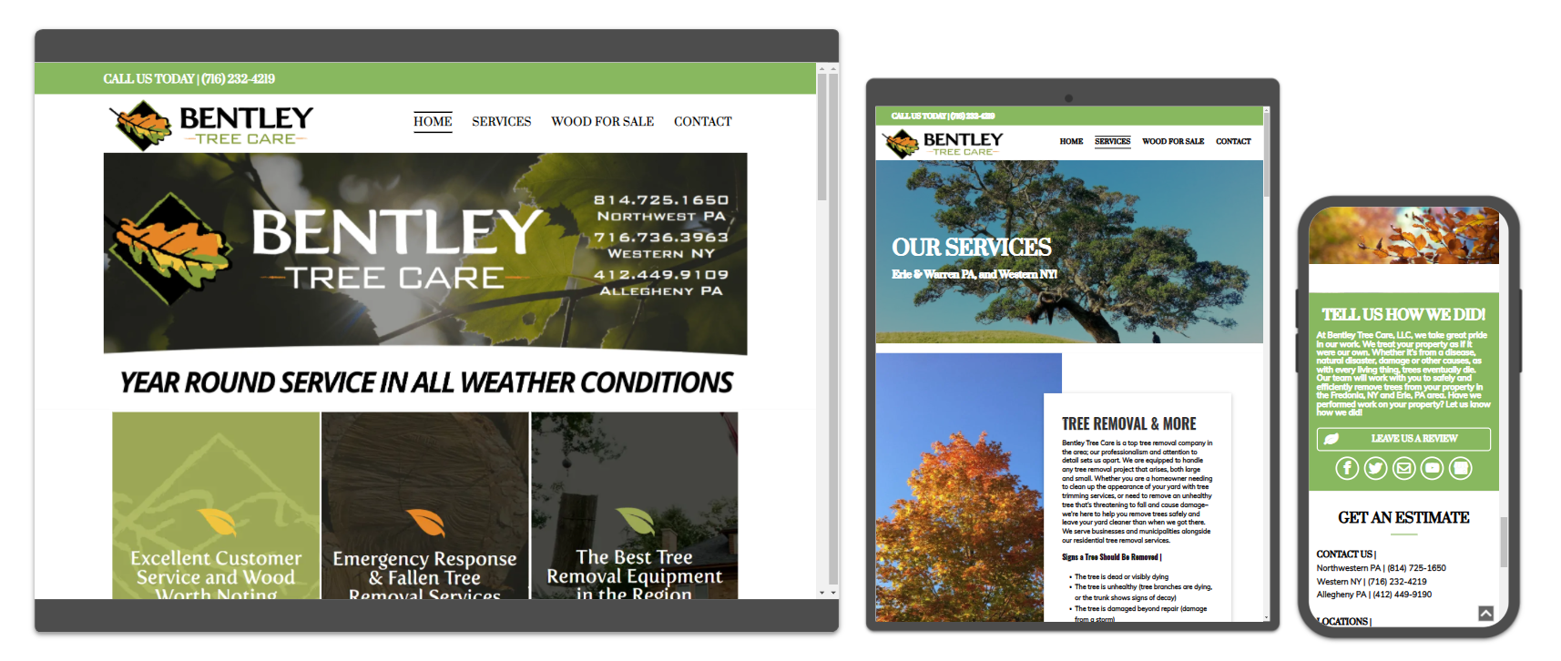 Website design for Bentley Tree Care across different devices.