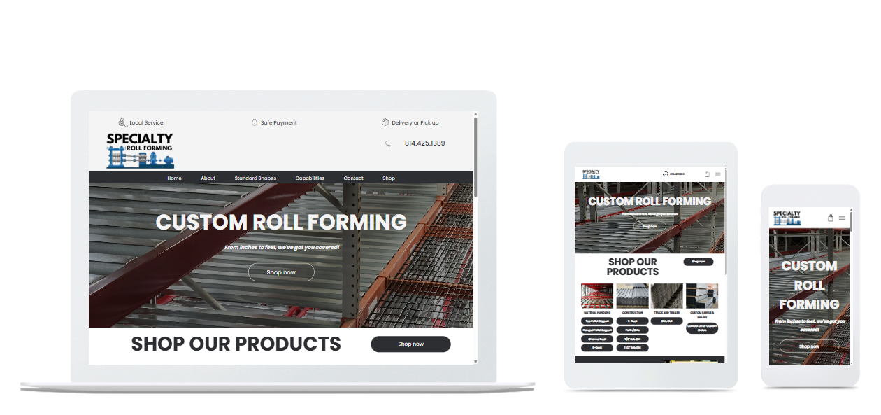Website design on a laptop, tablet, and smartphone screens. 