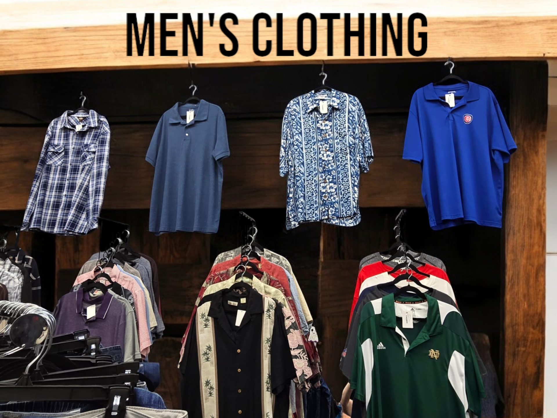 Men 's clothing is displayed in a store