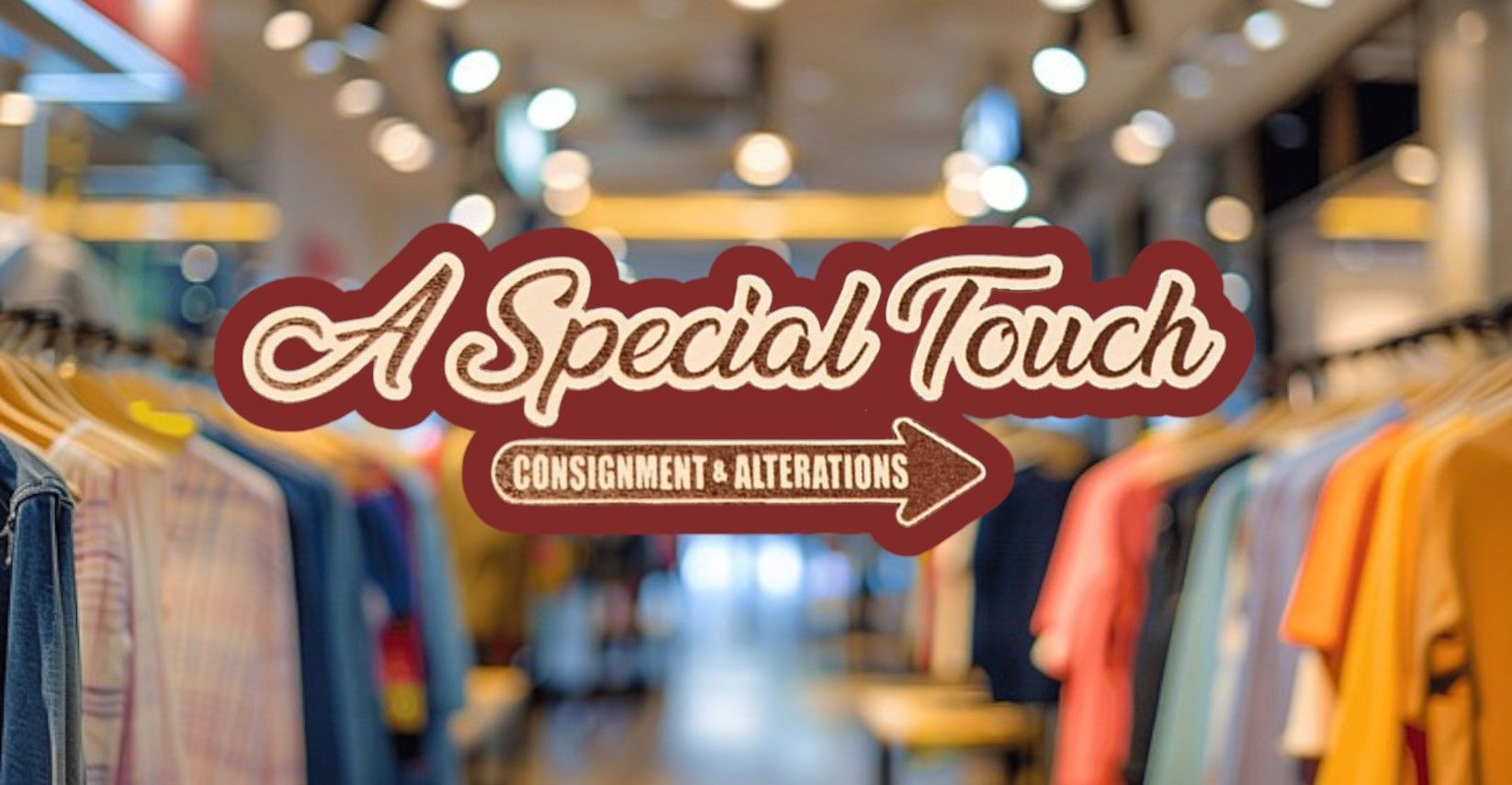 A blurred image of a clothing store with a sign that says `` a special touch ''.