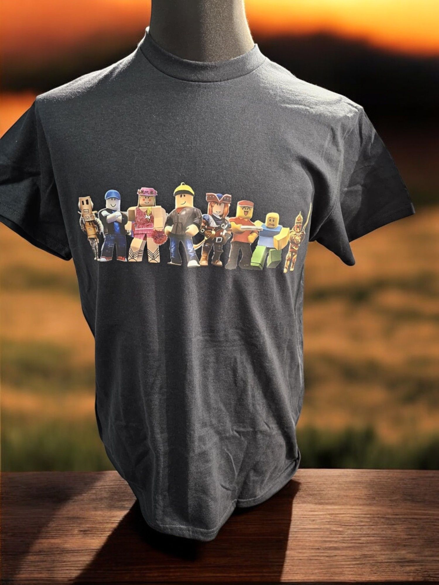 A t-shirt with a picture of roblox characters on it