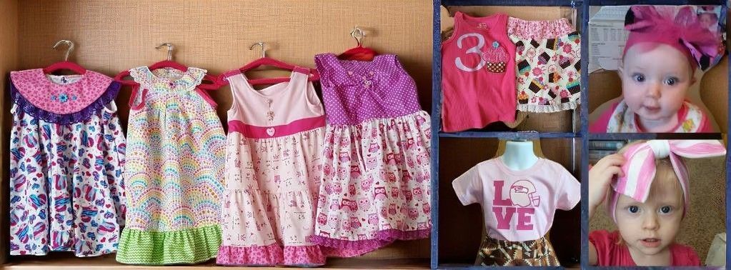 A collage of pictures of a little girl wearing dresses and a shirt that says love