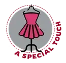 A logo for a special touch with a pink dress on a mannequin.