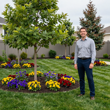 Happy customer in a maintained yard