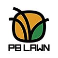 A logo for "PB LAWN" featuring a rounded, square icon with yellow and green segments divided by black curved lines.