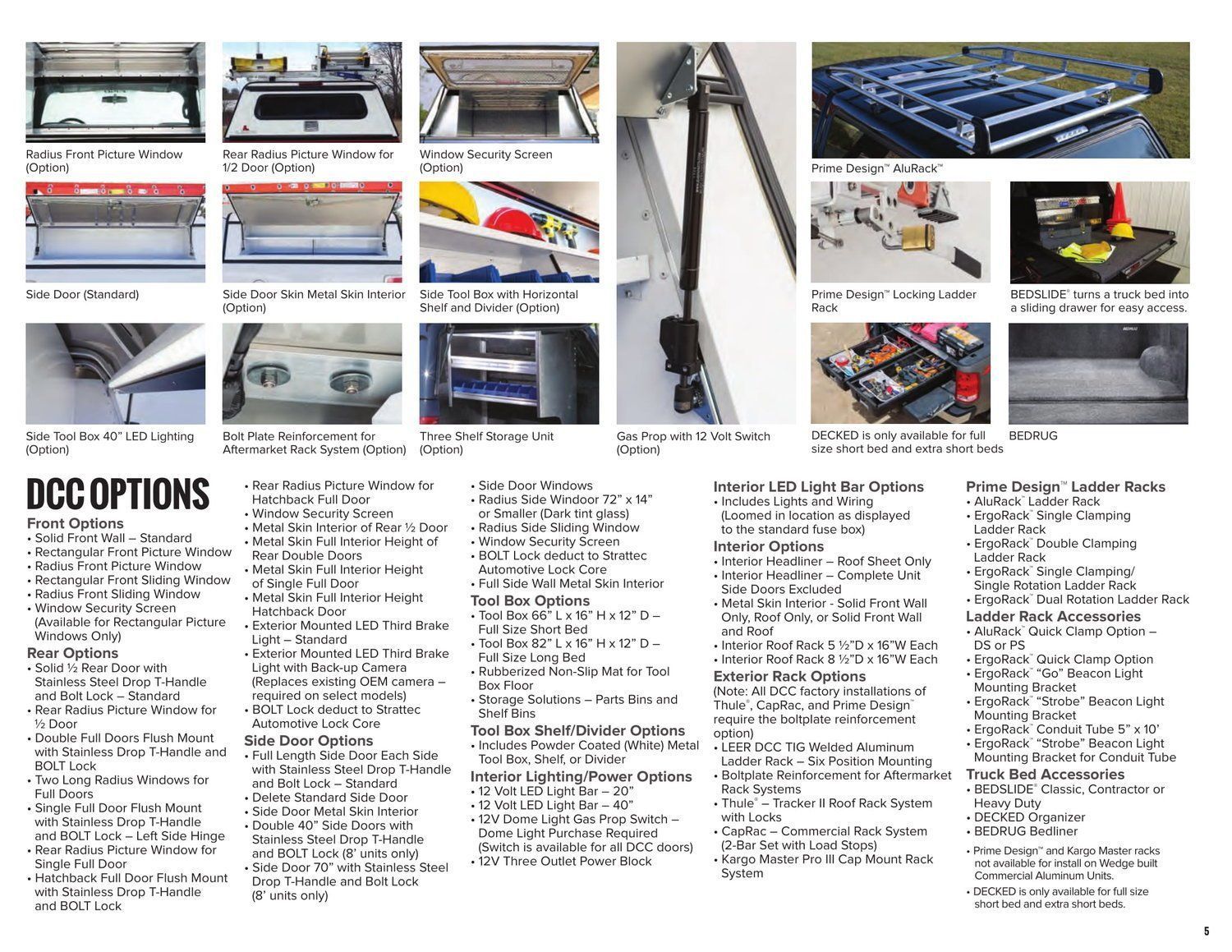A brochure for a vehicle shows a variety of options.
