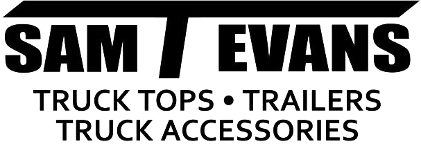 The logo for sam evans truck tops , trailers , truck accessories.