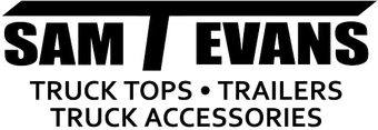 The logo for sam evans truck tops , trailers , truck accessories.
