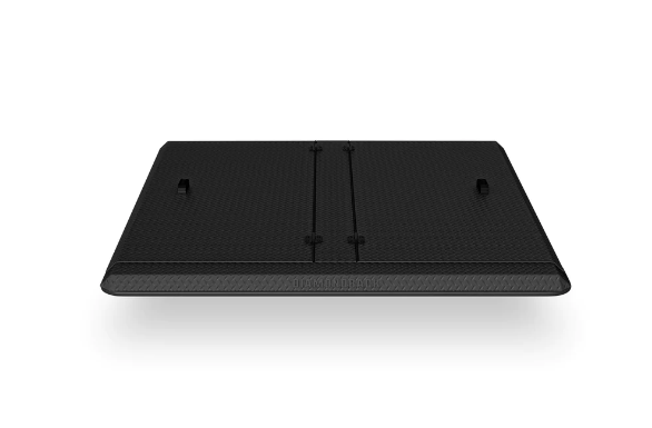 A black rectangle with two holes in it on a white background