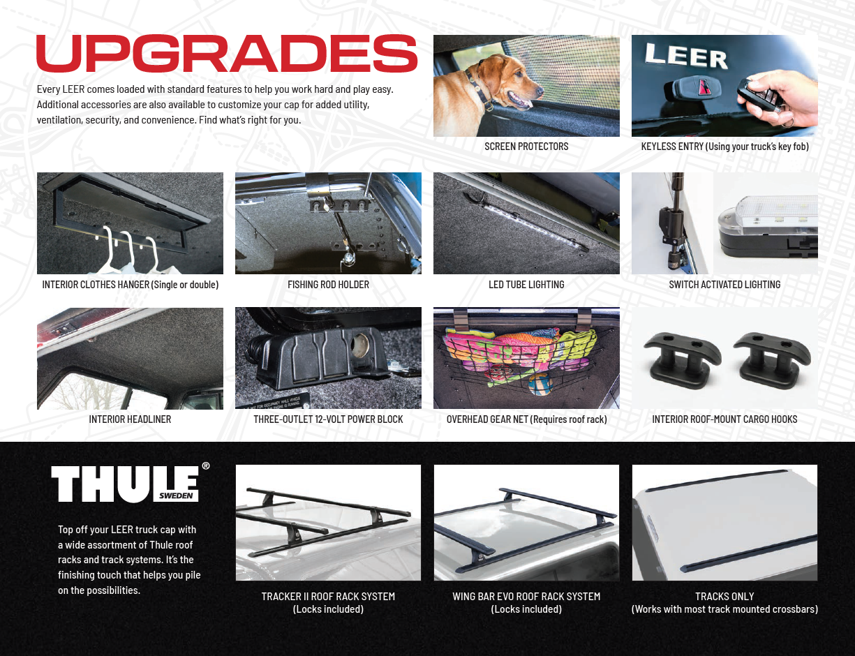 A poster showing different types of upgrades for a truck.