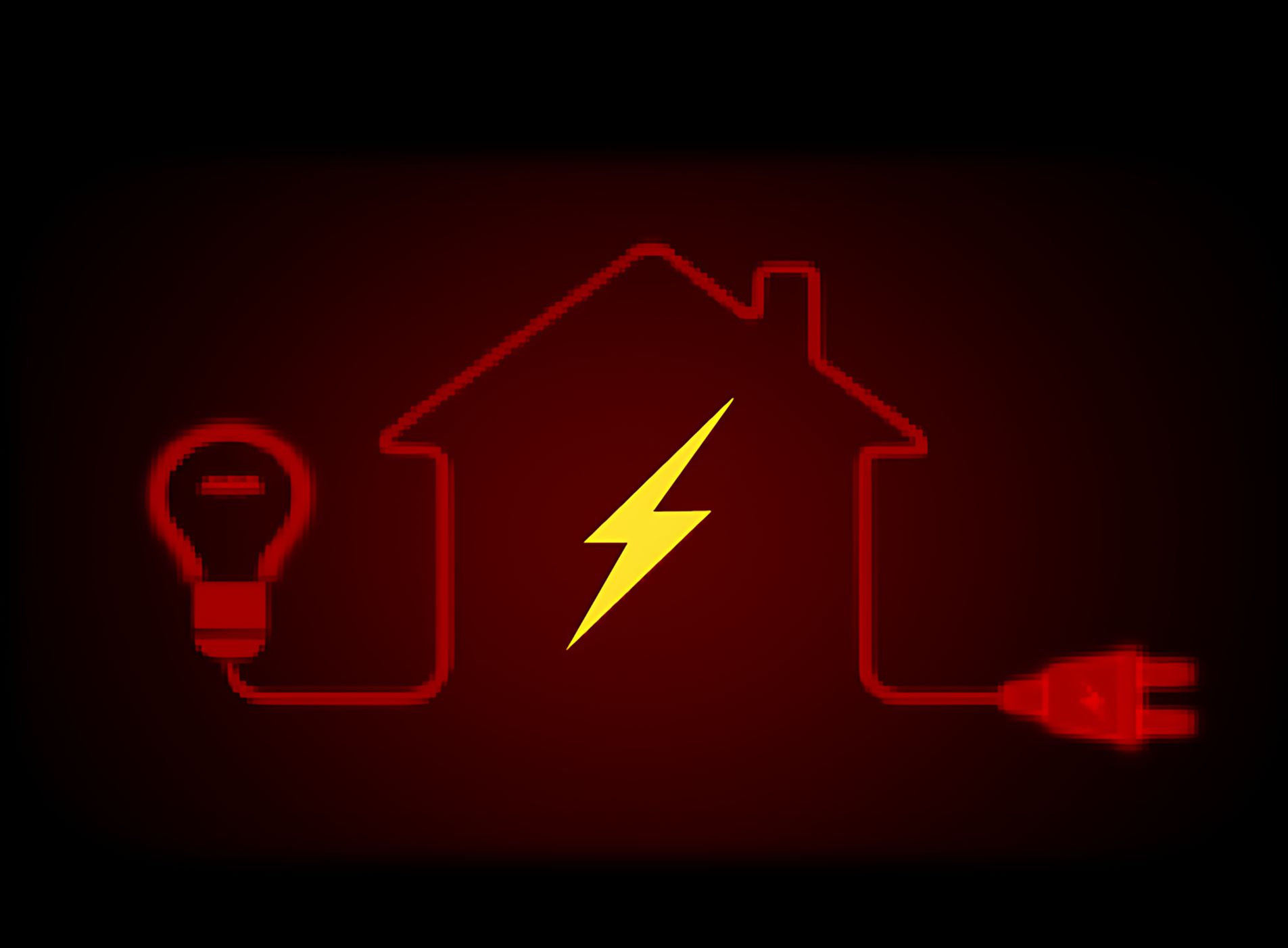 A house with a lightning bolt and a light bulb attached to it.
