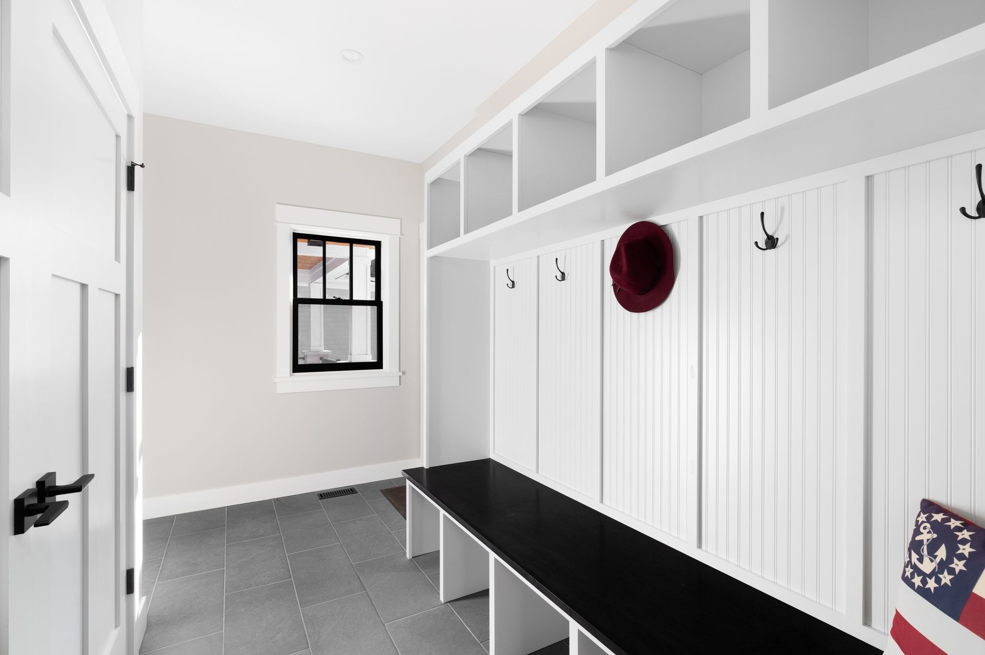 Mudroom remodeling with built in storage and bench seating NJ