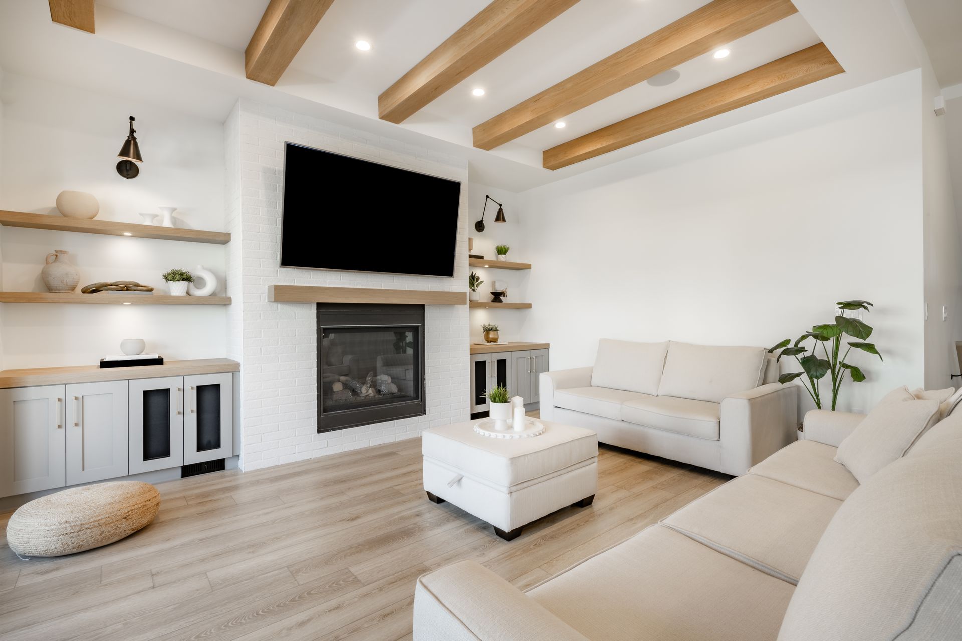 Living room remodeling with built in shelving and fireplace NJ