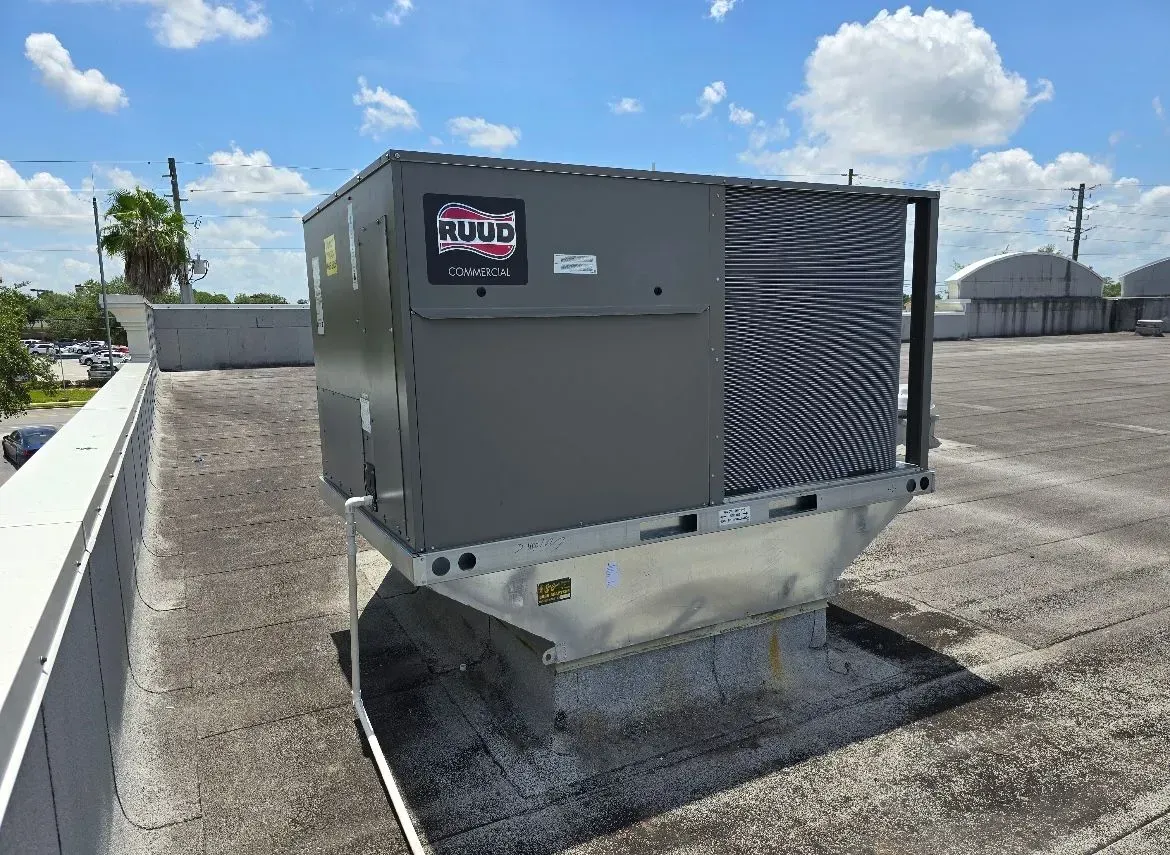 A rooftop HVAC installation