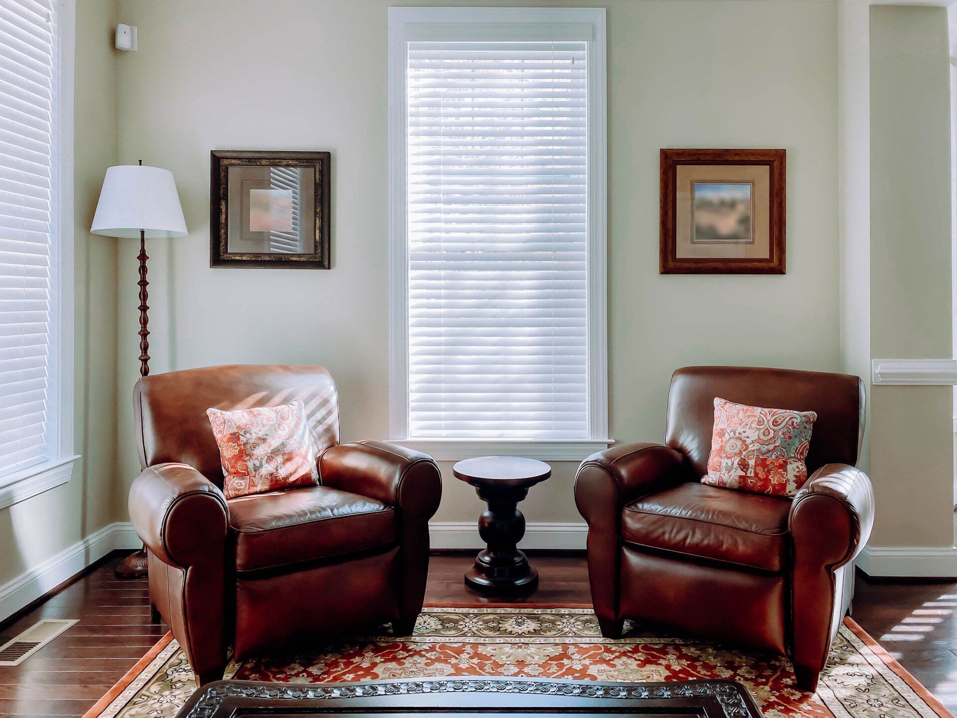 Two Leather Armchairs — Brisbane, QLD — Sun Stop Blinds Two Leather Armchairs — Brisbane, QLD — Sun Stop Blinds