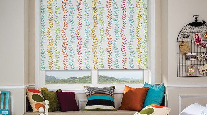 Flower Pattern On Roller Blinds With Decor — Brisbane, QLD — Sun Stop Blinds
