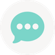 Light blue speech bubble with three white dots, inside a white circle.
