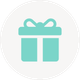 Turquoise gift icon inside a light cream-colored circle.