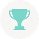 Teal trophy icon on a cream-colored circle, representing achievement or award.