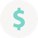 A turquoise dollar sign inside a white circle.