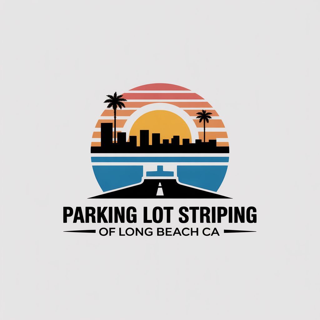Parking Lot Striping of Long Beach CA logo with sunset design and professional pavement marking branding