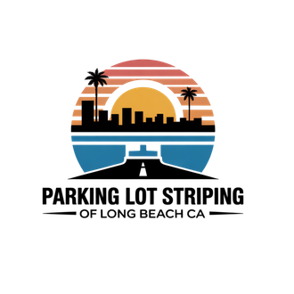Parking Lot Striping of Long Beach CA logo with sunset design and professional pavement marking branding