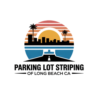 Parking Lot Striping of Long Beach CA logo with sunset design and professional pavement marking branding