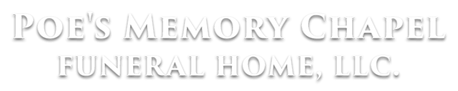 The logo for poe 's memory chapel funeral home llc