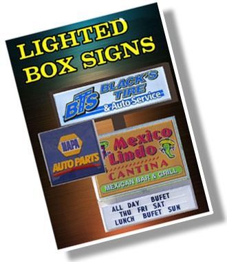 A flyer for lighted box signs includes mexico lindo cantina