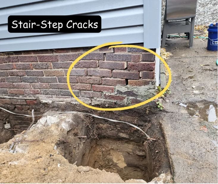 Stair-Step Cracks in Brick and Block Indicate Settling Foundations  in Michigan City, Indiana