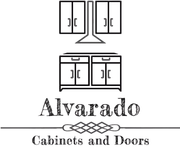 Logo for Alvarado Cabinets and Doors featuring cabinet illustrations.