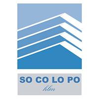 Un logo bleu et blanc pour so co lo po