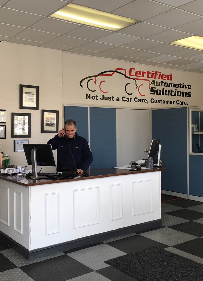 Front desk inside of our auto repair shop in Melrose, MA | Certified Automotive Solutions