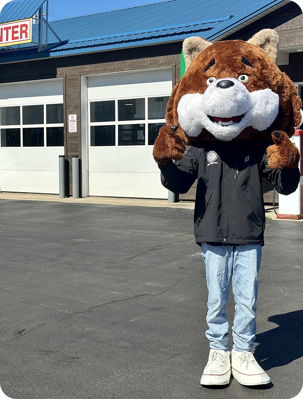 shop front with mascot | Priced Right Auto