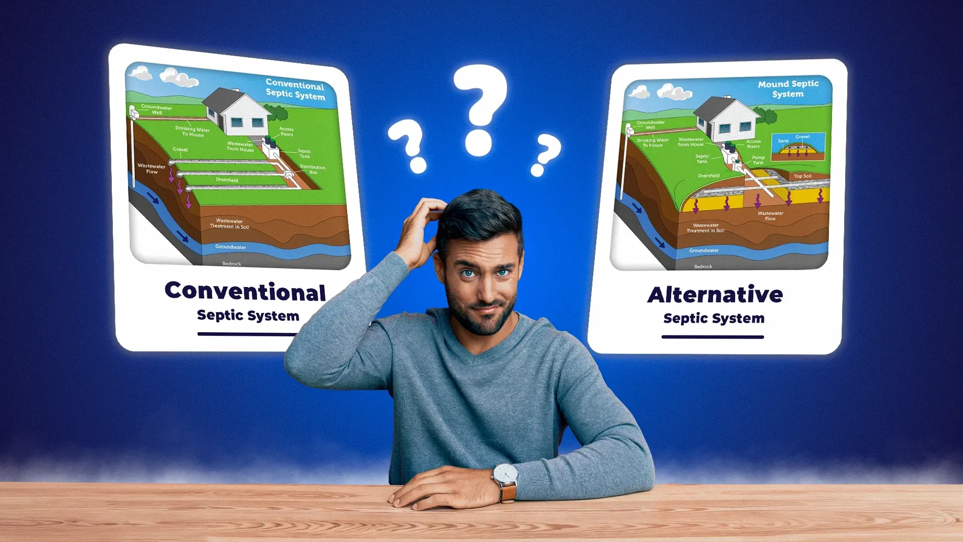 Confused man trying to understand what is a septic system and how does it work