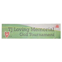 TJ Loving Memorial Golf Tournament logo displayed at Drainfield Solutions community engagement section